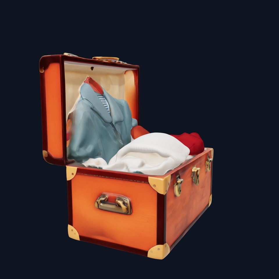 Vintage Wooden Trunk with Clothes Model Pack